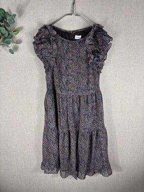 Aureum > New with Tags Brown Floral Ruffle Sleeve Dress Extra Small